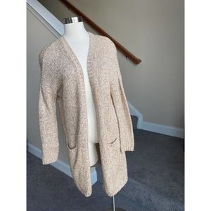 Ruby Moon tan/cream marled longline open front cardigan, size M